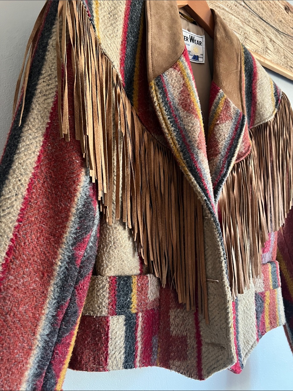 PIONEER WEAR Brown & Red Striped Fringe Western Vintage Jacket - Picture 5 of 12